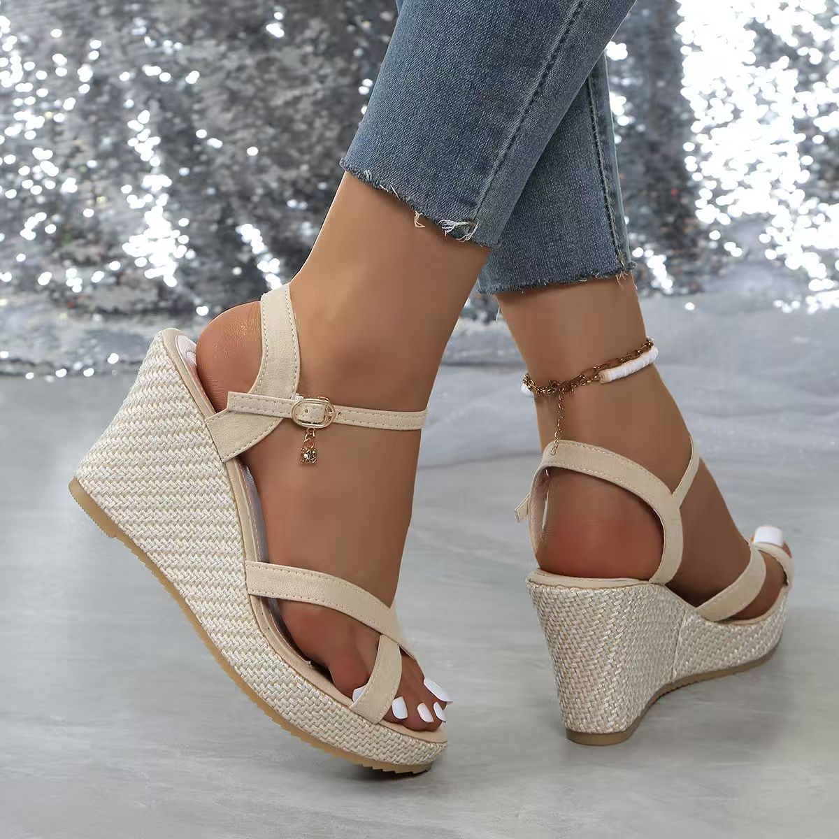 Women Luxury Super High Heel Wedges Modern Sandals Summer Designer Buckle Strap Mixed Colors Wedges Platform Shoes Slippers