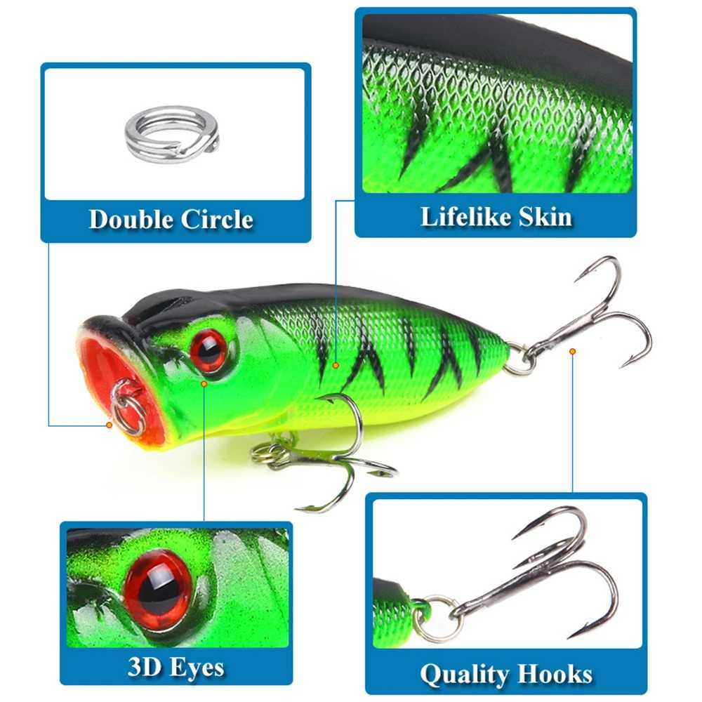 Fishing Lure 6.5cm/11.8g Topwater Popper Bait 6 Color Hard Artificial Wobbr Plastic Tack with 2/0# Hooks Cast SpinningXJ241128