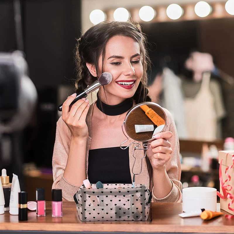 1PCS 5PCS Love Makeup Bags Mesh Cosmetic Bag Portable Travel Zipper Pouches for Home Office Accessories Cosmet Bag NewXJ241206