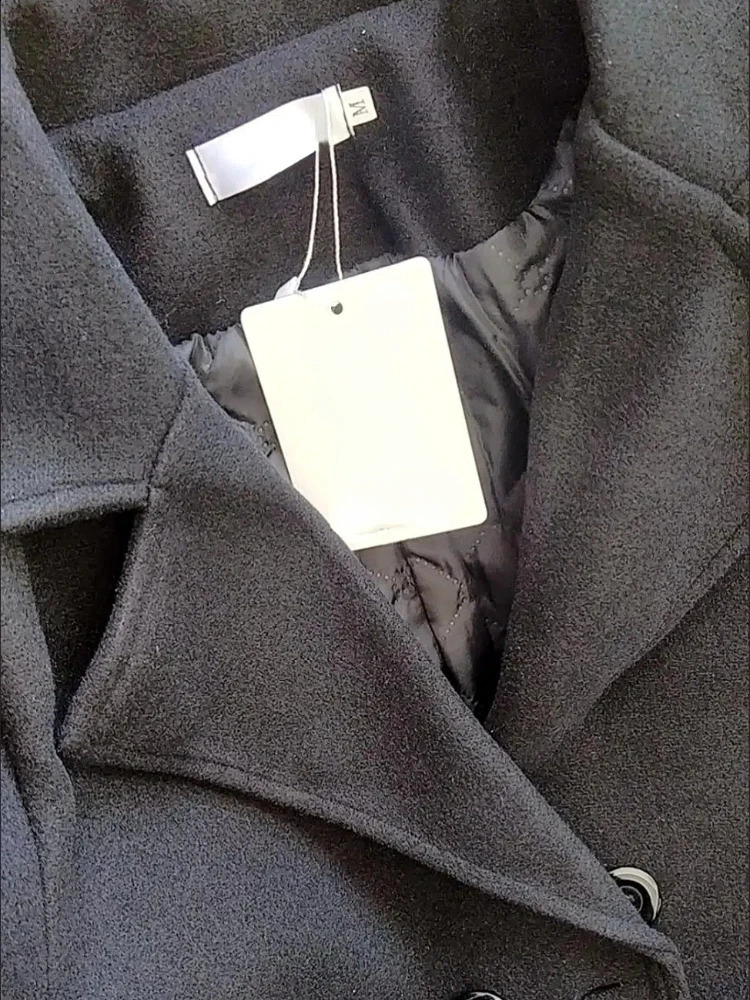 Women Blends Wool Coats Winter Black Xlong Minimalist Notched Double Breasted Thicken Elegant Temper Office Ladies British Ins 241205