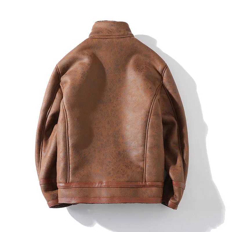 Men Suede Leather Jacket Winter Warm Outwear Faux Lamb Wool Fur Motorcycle Bike Stand Collar Coat Vintage Plus SizeXJ241206