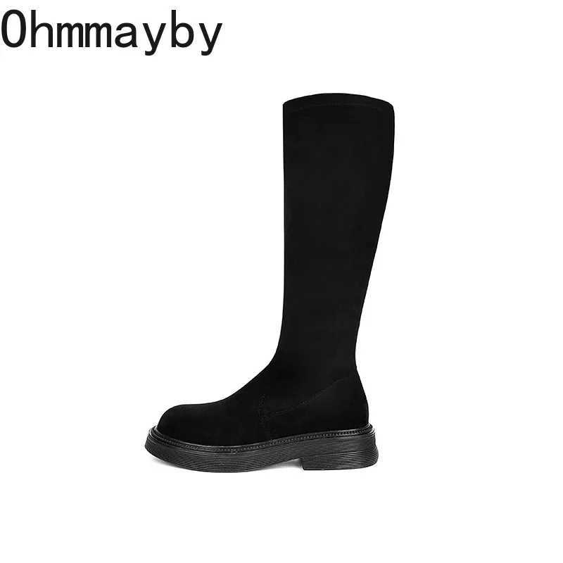 High Quality Winter Warm Coat Warm Pattern Knee High Boots Fi Smooth Retro Square H Women Ccise Lg Botas De Mujer T241206