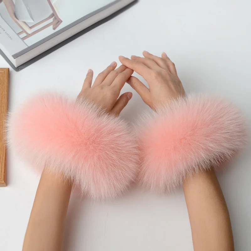 Real Fox fur cuffs sleeves warm womens bracelets Real Fur wristbands gloves womens jackets wrists fur warm cuffs 241206