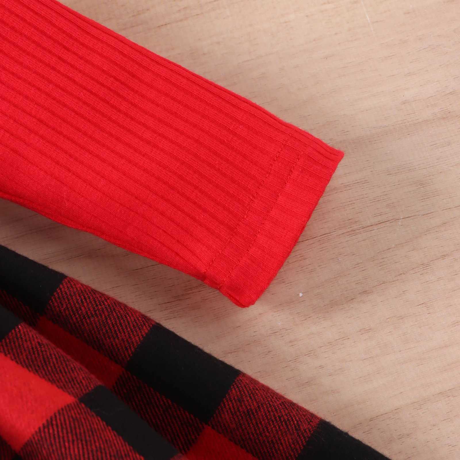 2PCS Autumn New Sle 1-4 Year Old Girl Baby Fashionable Sweet Round Neck Red Pit Strip Long-Sleeved Plaid Dress + Hair BandXJ241206