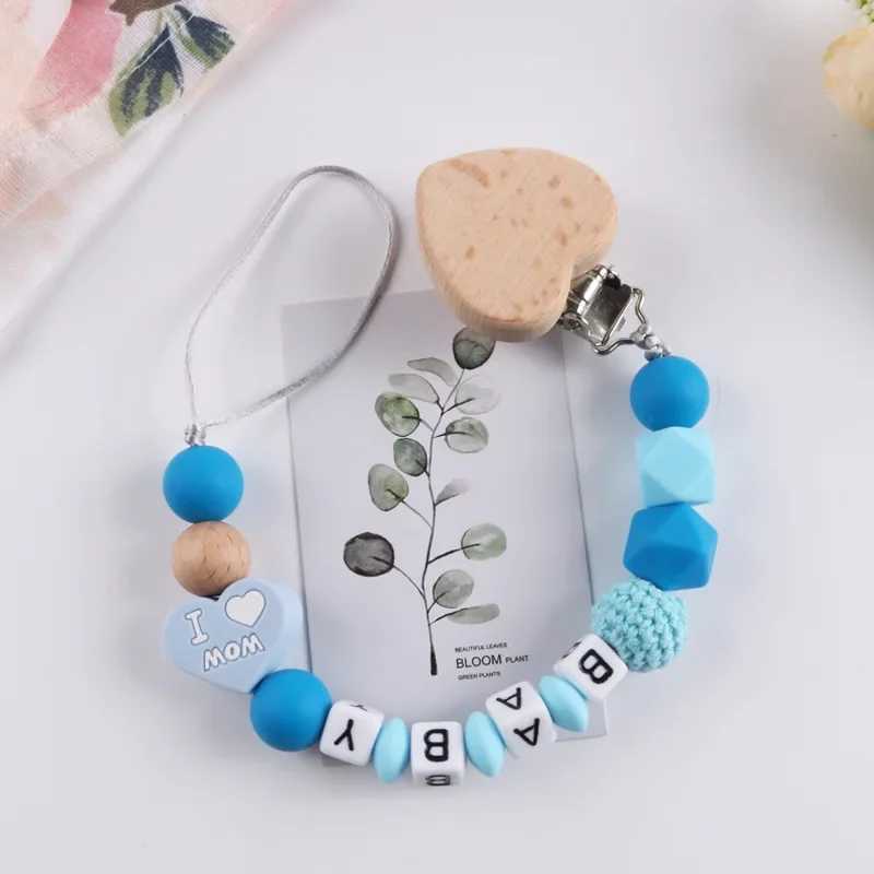 Pacifier Holders Clips# Personalized Name Baby Pacifier Clips Chains Heart Beech Silicone Beads Teethers Dummy Nipple Holder Clip Newborn Teething Toy
