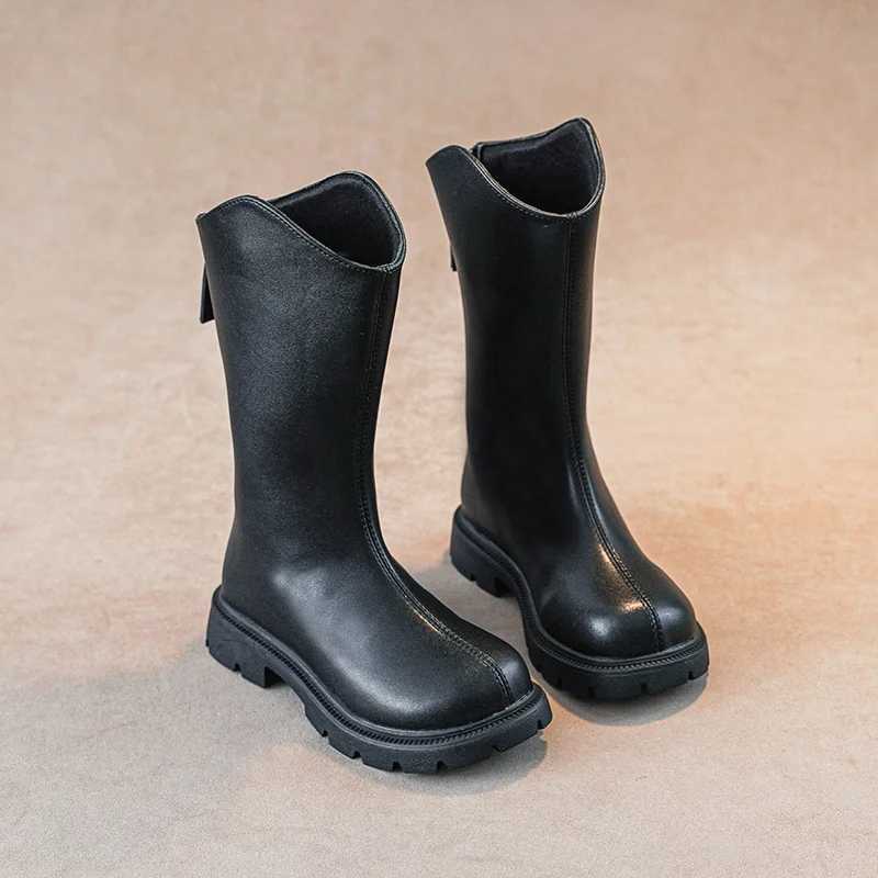 Autumn/Winter Sweet Baby Girls Round Toe Popular Casual Catwalk Boots Zipper Kids Soft Children Elegant Square Heel Warm BootsXJ241206