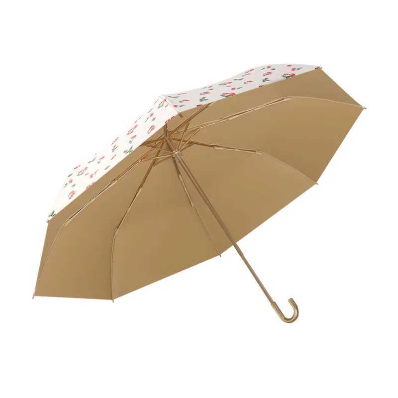 New Arrival Golden U-shaped handle small umbrella UV resistant Paraguas 8-rib sun umbrella rainproof 3-fold portable umbrella Z241206
