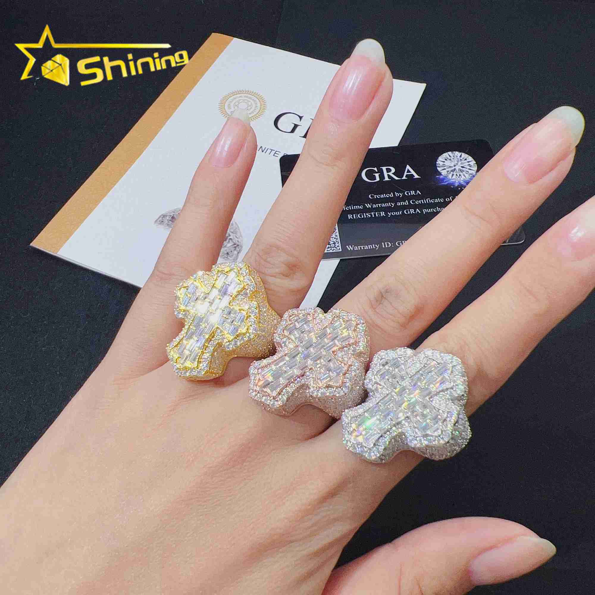 Sterling silver 925 fine fashion hip hop ring vvs moissanite lab diamond iced out jewelry mens ring