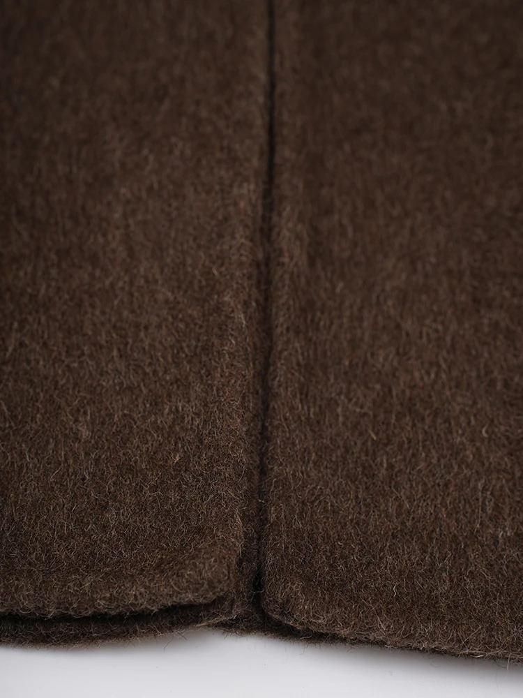 EAM Brown Large Thick Wool Coat Stand Collar Long Sleeve Womens Jacket Fashion Trend Winter CPG2349 241205