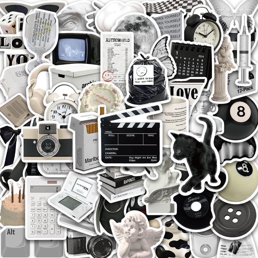 10/50 Ins style accessible black and white simple stickers cute stickers fashionable mobile phones laptops refrigerators wallpapers 241205
