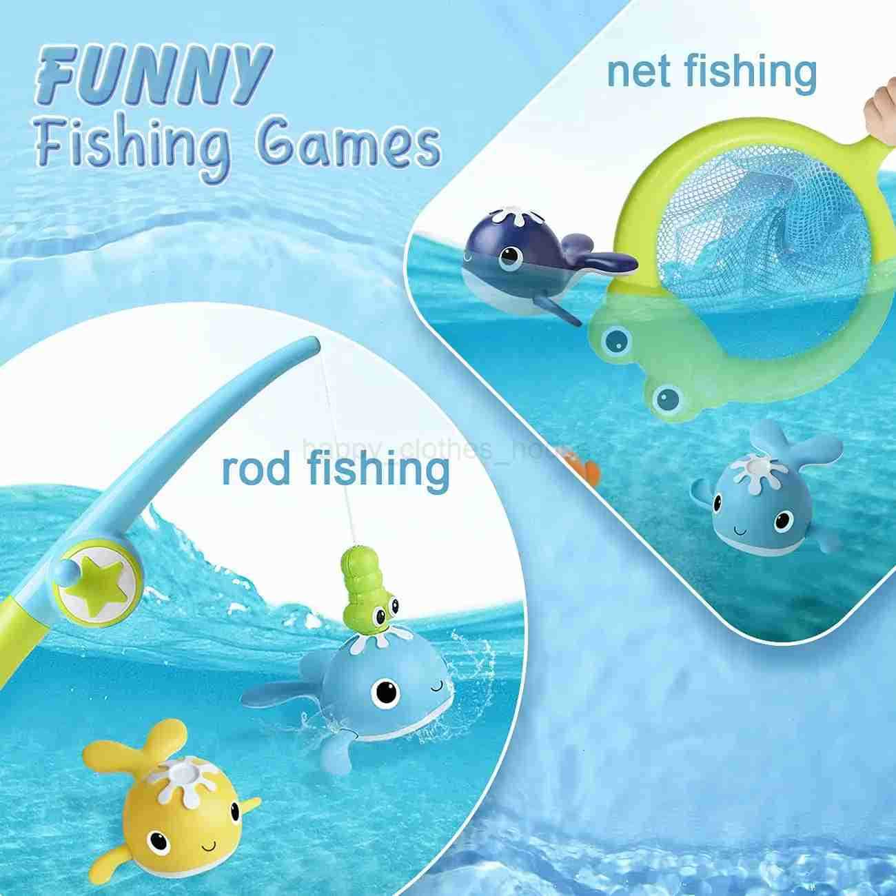 Magnet Baby Bath Fishing Toys Wind-up Swimming Whales Bathtub Toy Fishing Game Water Tub Toys Set with Fishing Pole Net for KidsXJ241207