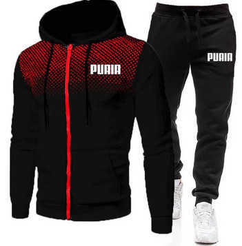 Men's Tracksuits Men's fleece sweatshirt sweatpants set Spring and autumn leisure polka dot zipper sportswear men's hoodie set T241206