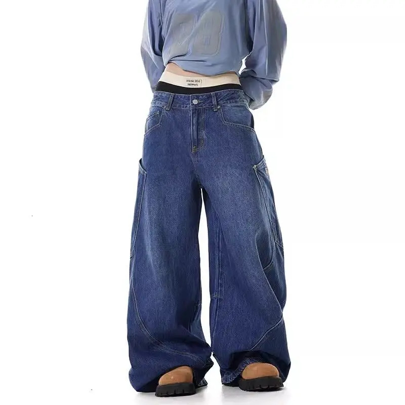 American retro street style mens and womens trendy personalized curve jeans suitable for couples loose retro casual pants y2k 241204