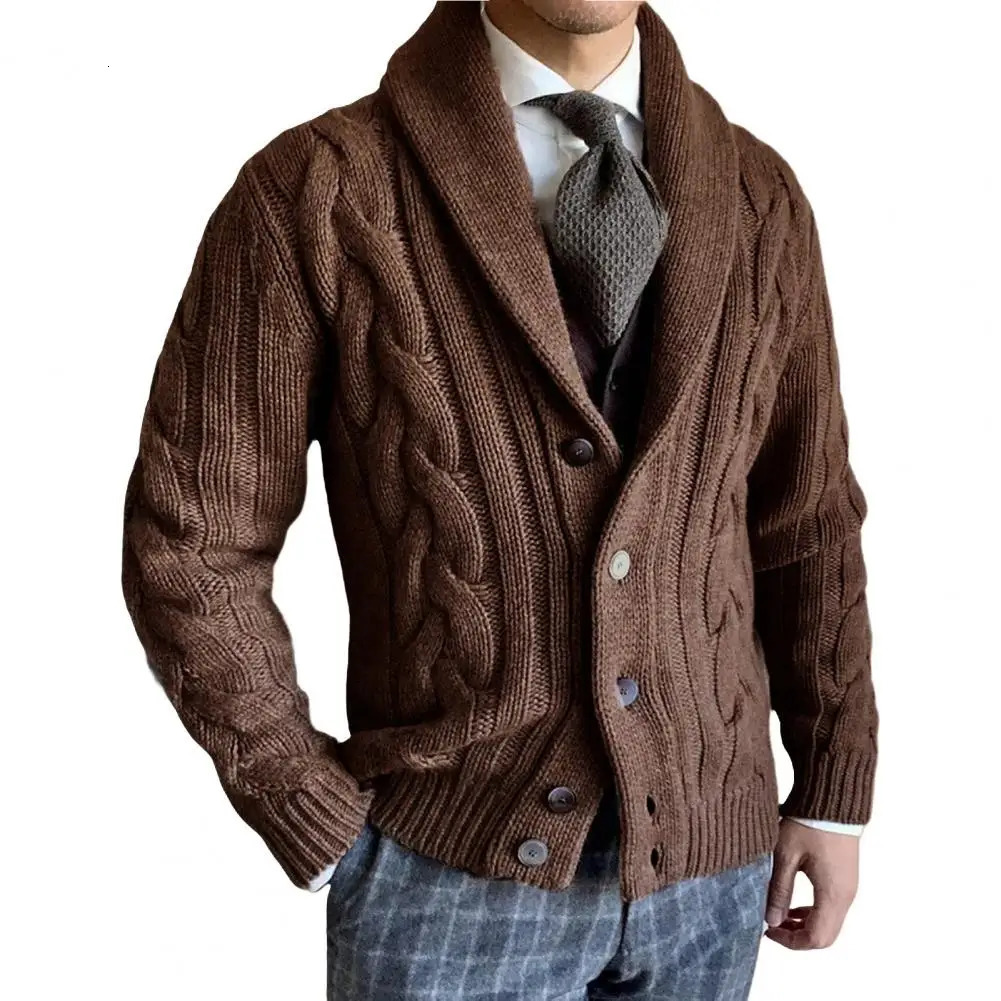 Mens sweater cardigan lapel long sleeved twisted texture button clre knitted jacket loose fit suitable for casual outerwear 241206