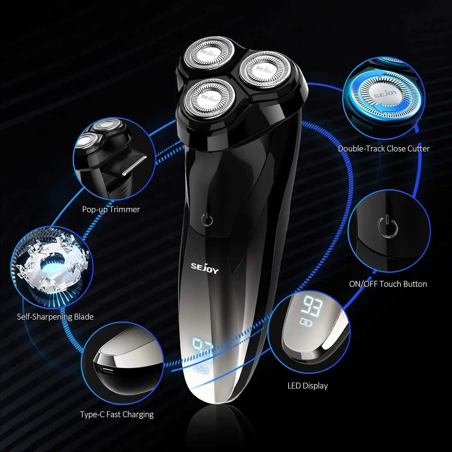 SEJOY Cordless Electric Razor Mens Electric Shavers Rechargeable Wet Dry Shaving Machines Pop Up Trimmer for TravelXJ241207