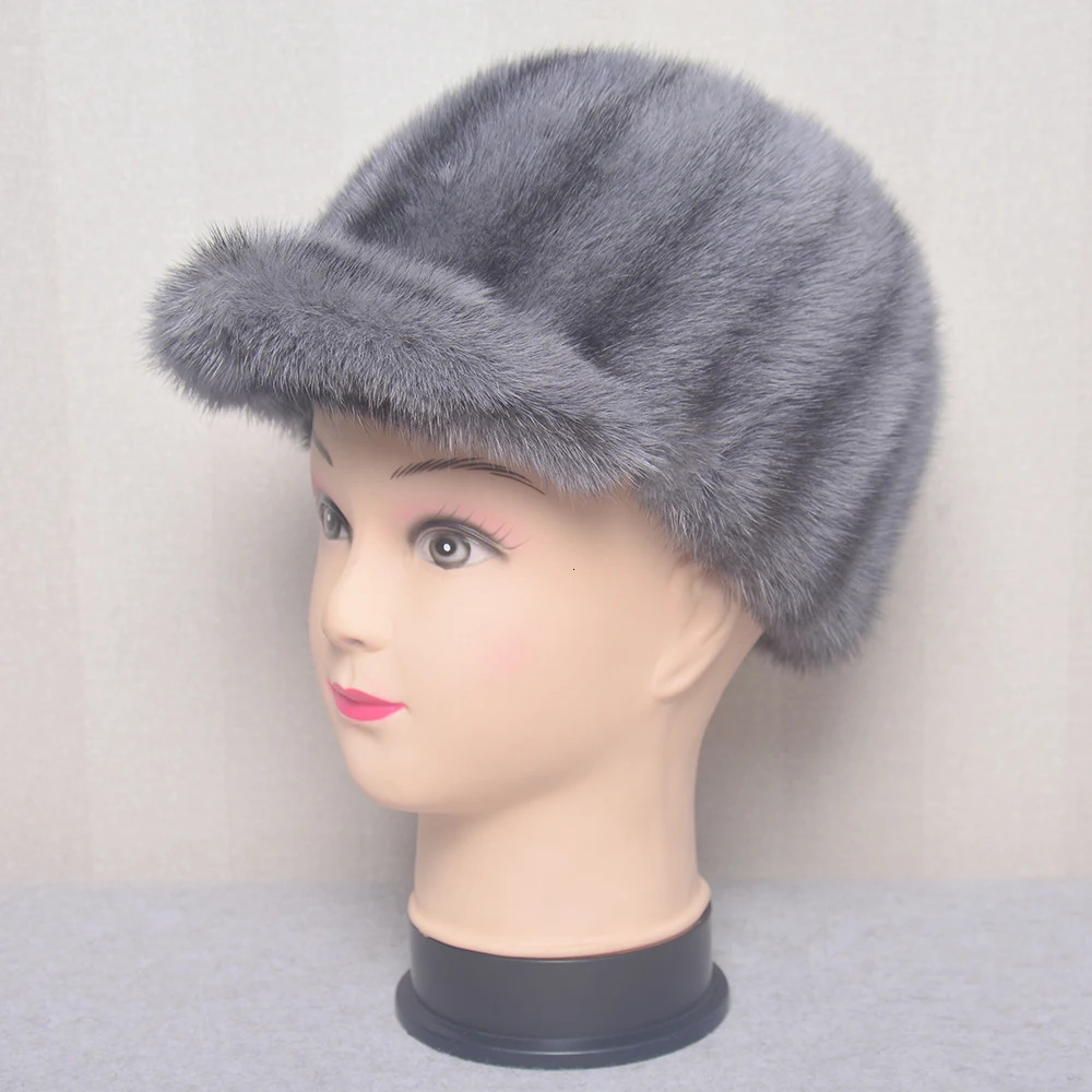 Real mink mens flat hat womens winter warm gray baseball cap ed Street Hip Hop 241206