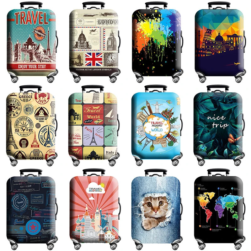 Thick elastic world map luggage protection cover zipper set suitable for 18-32 inch luggage covers handcart covers travel accessories 241205