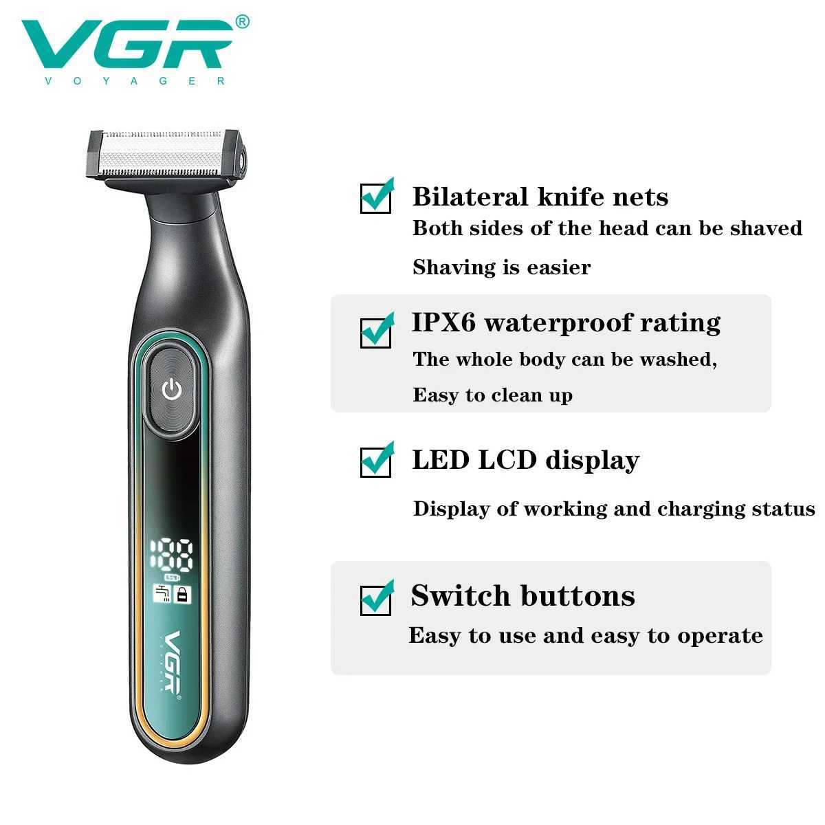 Original VGR Mens Face Body Electric Shaver adjustable Beard Hair Trimmer Rechargeable Wet Dry Shaving Machine RazorXJ241207