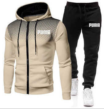 Men's Tracksuits Men's fleece sweatshirt sweatpants set Spring and autumn leisure polka dot zipper sportswear men's hoodie set T241206