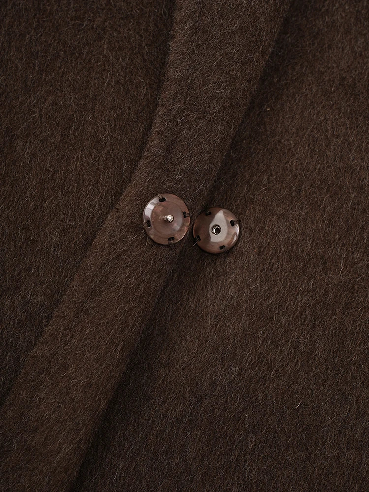 EAM Brown Large Thick Wool Coat Stand Collar Long Sleeve Womens Jacket Fashion Trend Winter CPG2349 241205