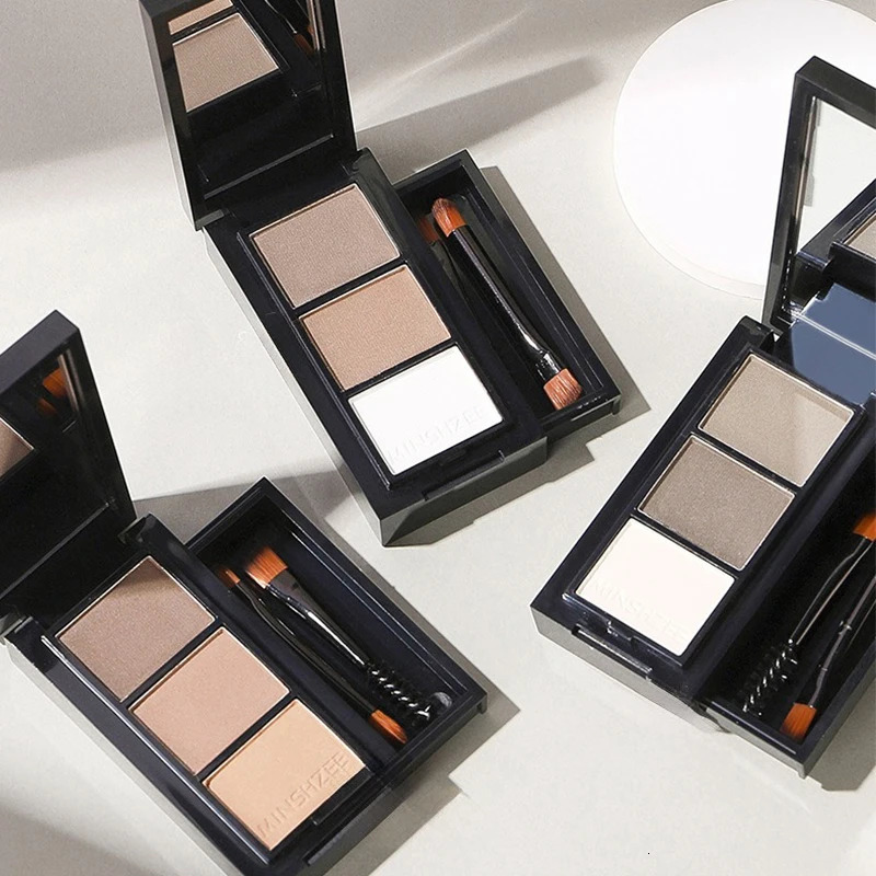 3-Color Eyebrow Powder Palette Cosmetic Eye Brow Enhancer Eye Shadow Eyeliner Contour All In One Makeup With Brush Mirror Box 241206