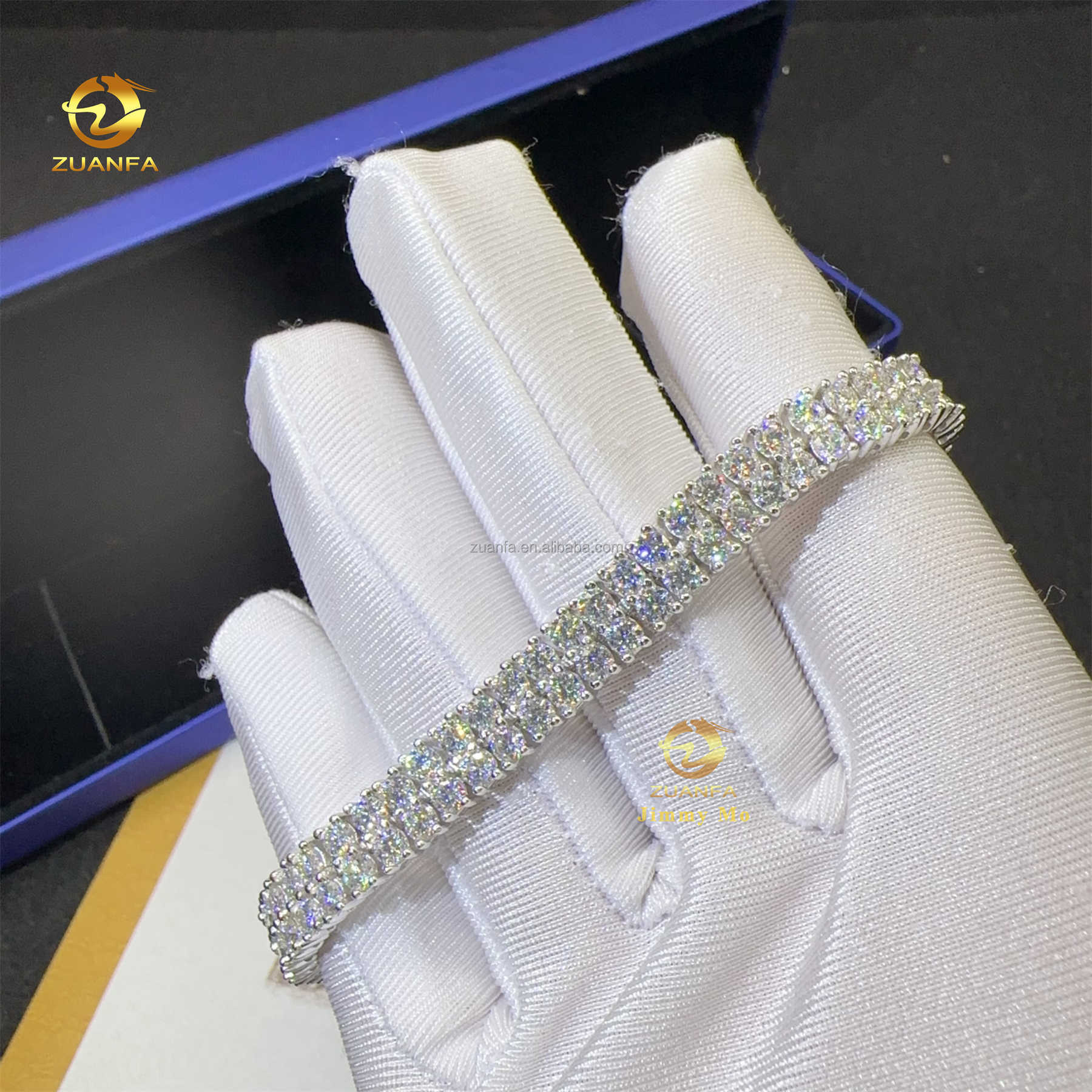 Pass Diamond Tester 3MM Two Rows 925 Silver Iced Out Hip Hop Fire Jewelry Moissanite Diamond Cluster Tennis Chain Bracelet Men