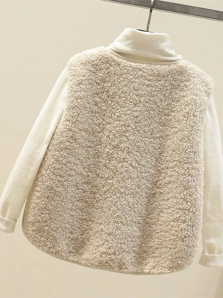 Korean vest spring autumn womens winter warm thick wool sleeveless jacket 241206