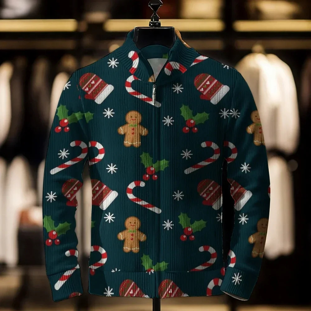 Mens 3D printed Christmas sweaters casual loose jackets holiday cardigans fashionable Merry mens clothing 241206