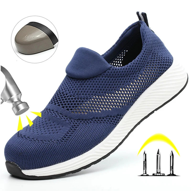 Summer mesh lightweight work shoes steel toe caps mens work safety shoes breathable construction shoes work boots 241206