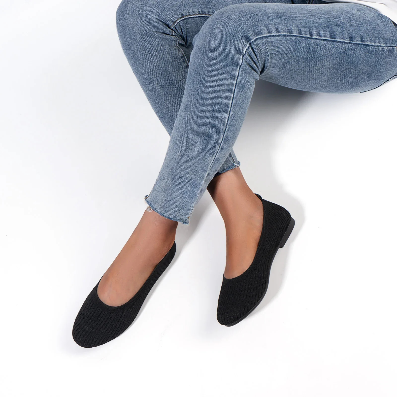 Samilor Knitted Ballet Flat Shoes Round Toe Suitable for Womens Casual Slippers Office Boat Plus Size Moccasins 241206