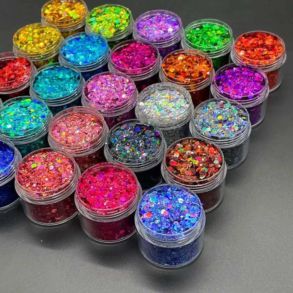 24 Colors Holographic Chunky Glitter 24 Colors Total Laser Nail Glitter Flakes Chunky Holographic Laser Nail Glitter 241206