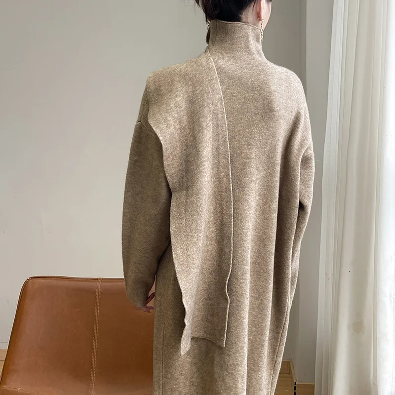 Autumn and Winter Womens Knit Coat Fashion Andy Velvet Comes with Shawl Stand Collar Loose AllMatching Sweater 241203