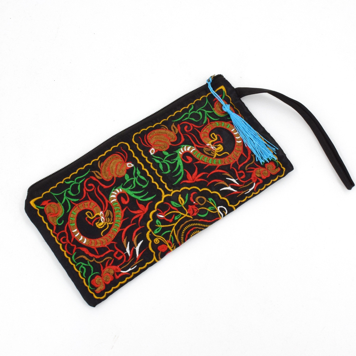 Ethnic style embroidery long wallet, large capacity hand-held women's dinner bag, mobile phone coin purse wallet