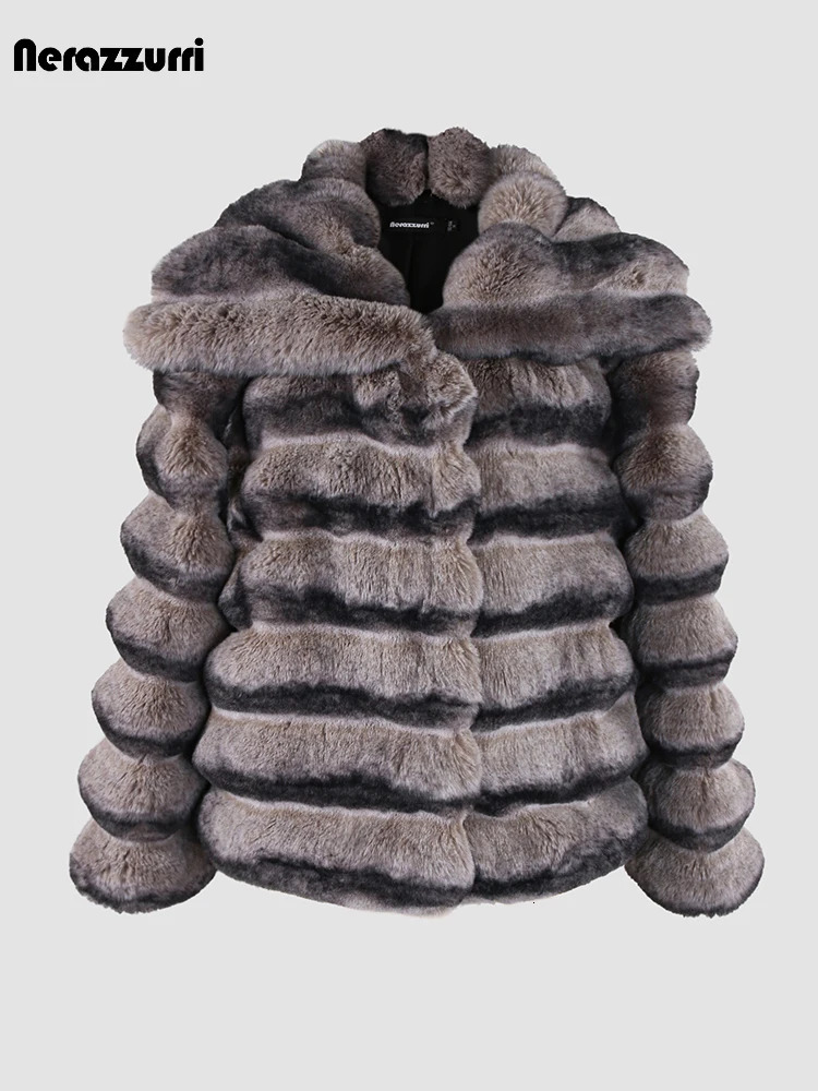 Sapphire winter striped thick soft colorful faux chinchilla fur coat womens lapel high-quality fluffy jacket 241202