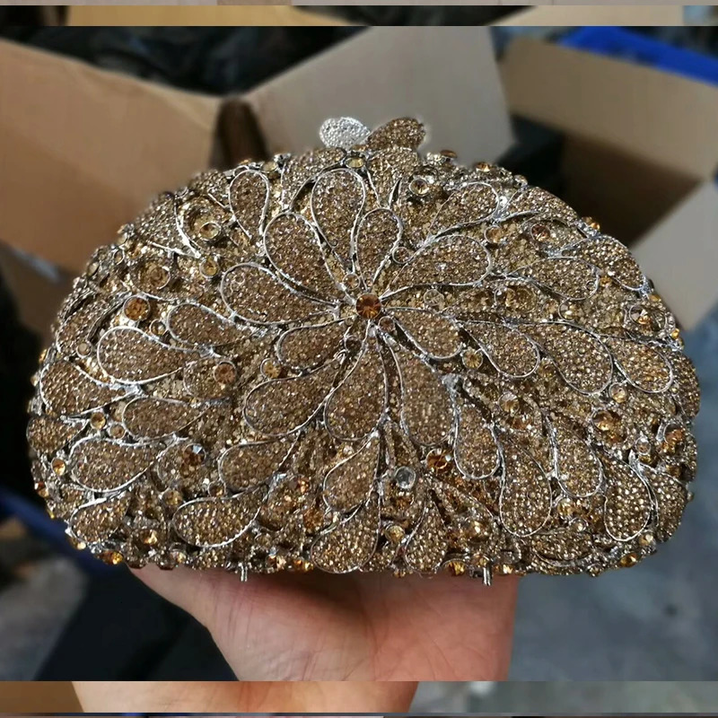 hot Crystal Evening Clutch Bag for Women - Green/Red Minaudiere, Full Stones, Bridal Wedding Purse