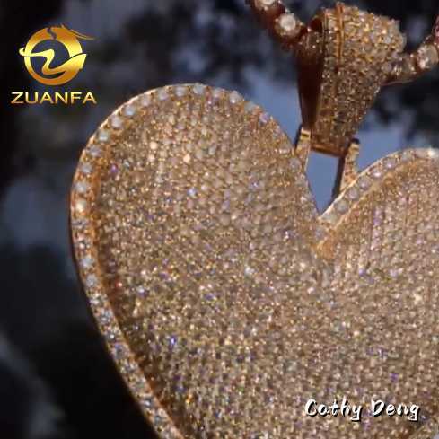 18k Gold Plated Jewelry Hip hop Pendant 2.5 Full Moissanite Diamond Heart Iced out Pendant 925 silver Letter Necklace Pendant