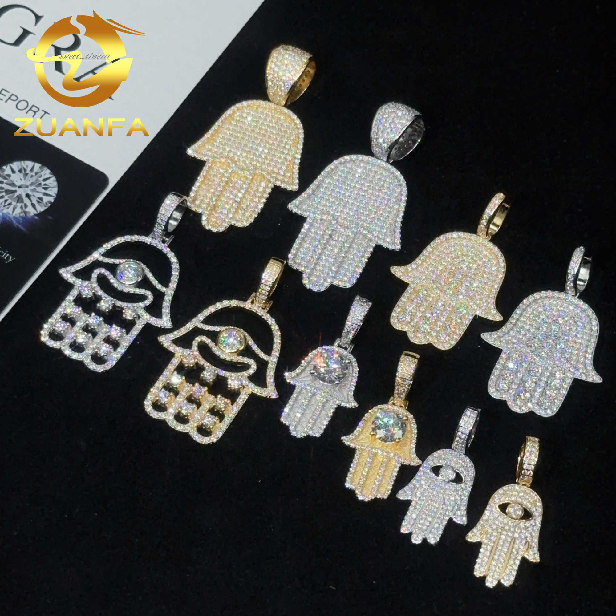 Ready to Ship Hand Pendant Moissanite Hip hop Jewelry Hamsa iced out pendant 925 Sterling Silver rapper jewelry charm pendant