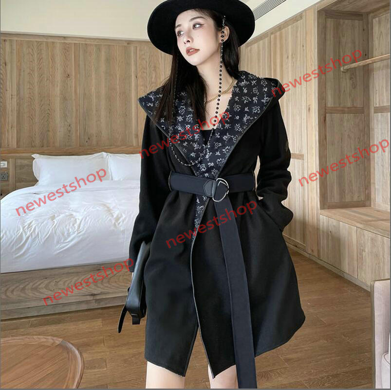 25ss Womens wool Blends fleece overcoat Designer coats classical letter old flowers Print Woolen Hooded women Cashmere coat Cloak lady Trench