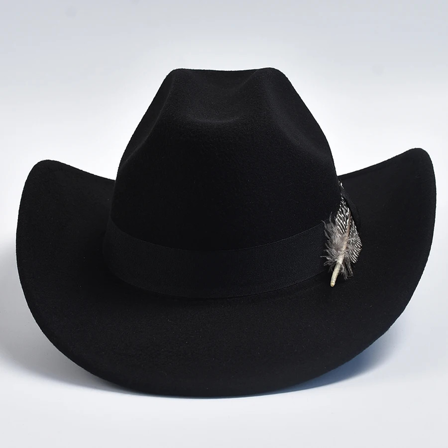 Mens handmade feather cowboy hat retro curve Brim gentleman Fedora jazz hat Sombrero Hombre 241206