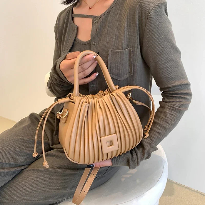 Fashion womens cross shaped bag retro shoulder bag womens handbag casual PU leather bucket bag 241205