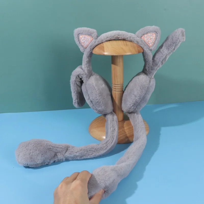 Interesting plush cat earmuffs mobile jumping cat earmuffs cute unisex childrens earmuffs solid color 241205