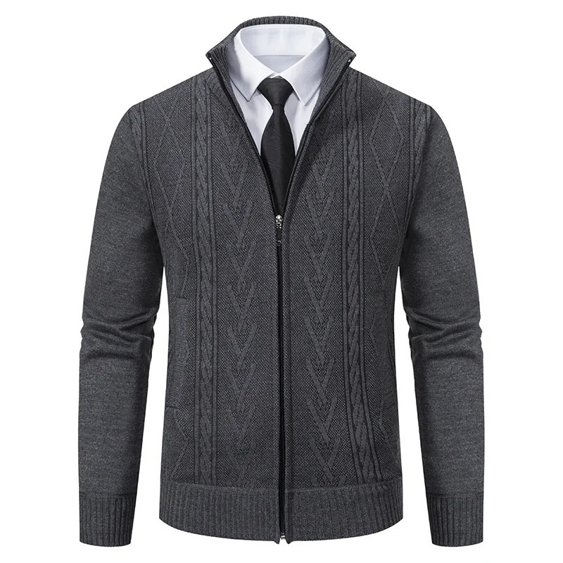 2023 autumn mens cardigan collar sweater jacquard jacket thickened warm casual knit trendy zipper 241206