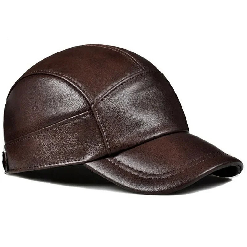 Spring/Summer Mens Genuine Leather Baseball Hat Mens Casual Cowboy Warm 56-60 Adjustable Sprot Flying Hat 241206