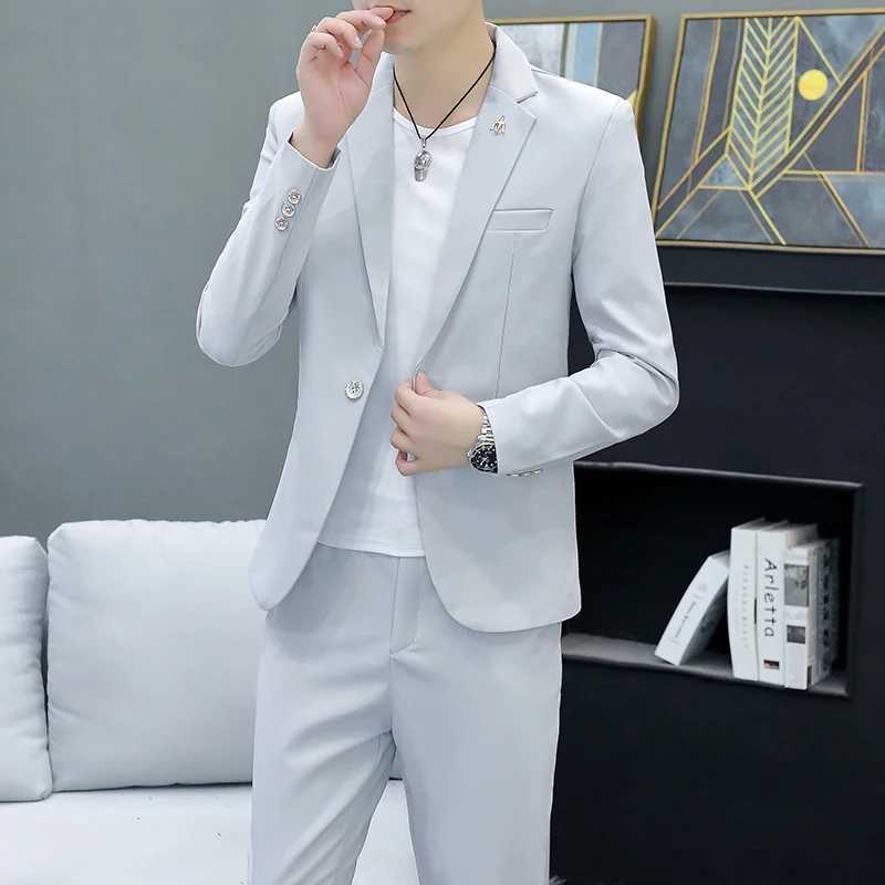 Suit (Blazer+ Pants) Mens Fashion Casual Gentleman Work Solid Color Trend Outdoor Business Wedding Light Luxury Banquet SuitXJ250222