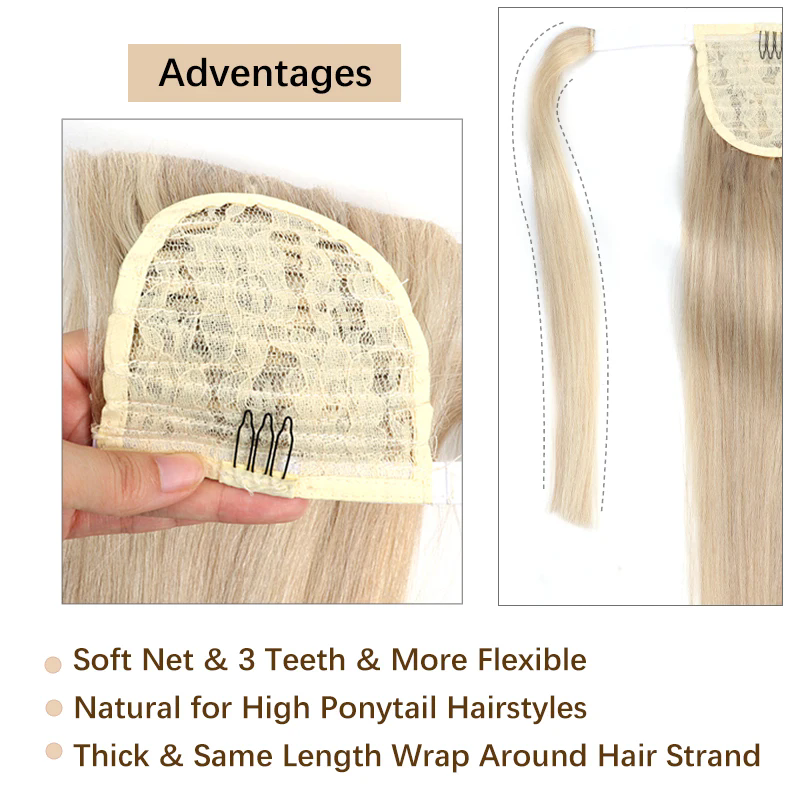 Ponytail Human Hair P18-613 Wrap Around Natural Real Hair Bonde Ponytail Hair Extension Straight pony tail hairpiece clips in 14 18 20 inch 100g
