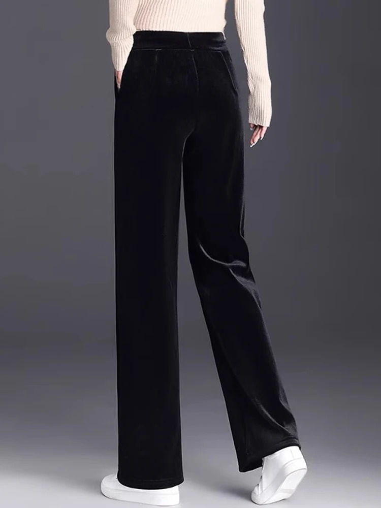 Gold Velvet Wide Leg Pants Spring/Summer High Waist Pendant High Quality Casual Pants Blue Loose Straight Womens Pants 6XL 241202