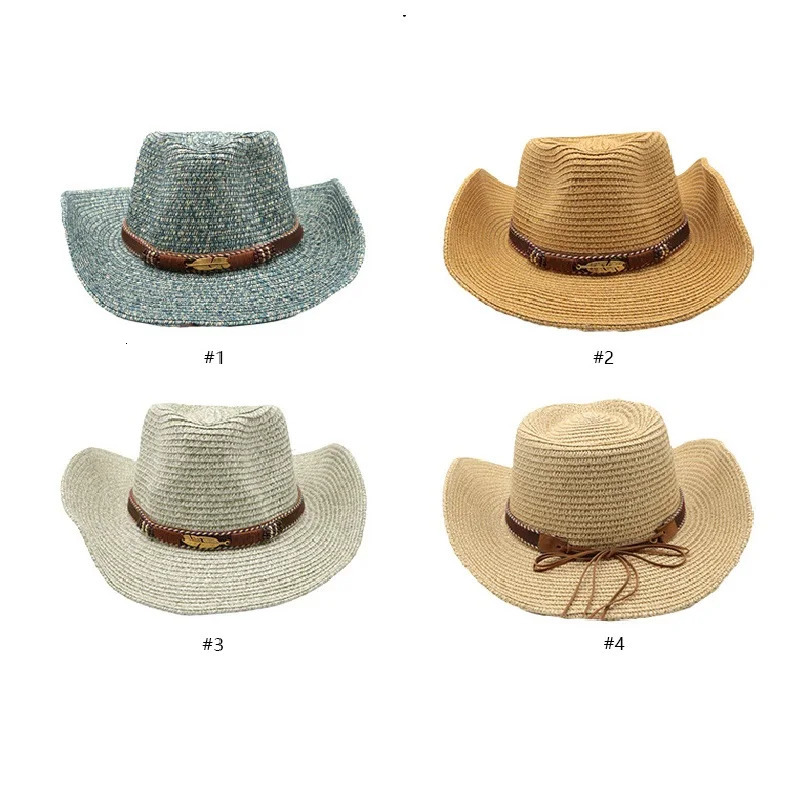 Summer Western Cowboy Hat Retro Style Sunset Cowboy Straw Hat 241206