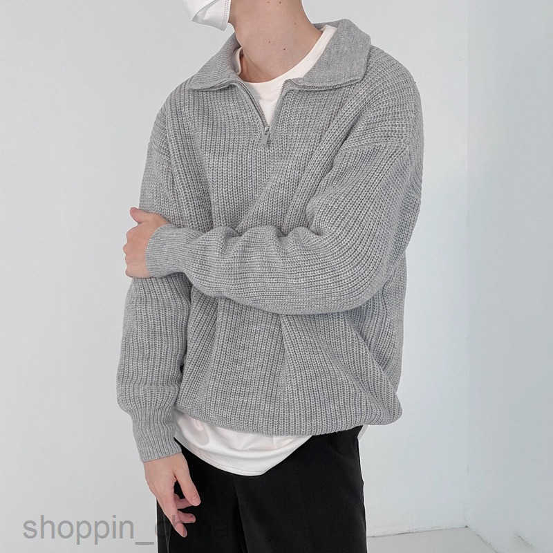 Men's Sweaters Half high collar zipper sweater for men spring and autumn clean fit high-end style loose fitting grey knit sweater jacket