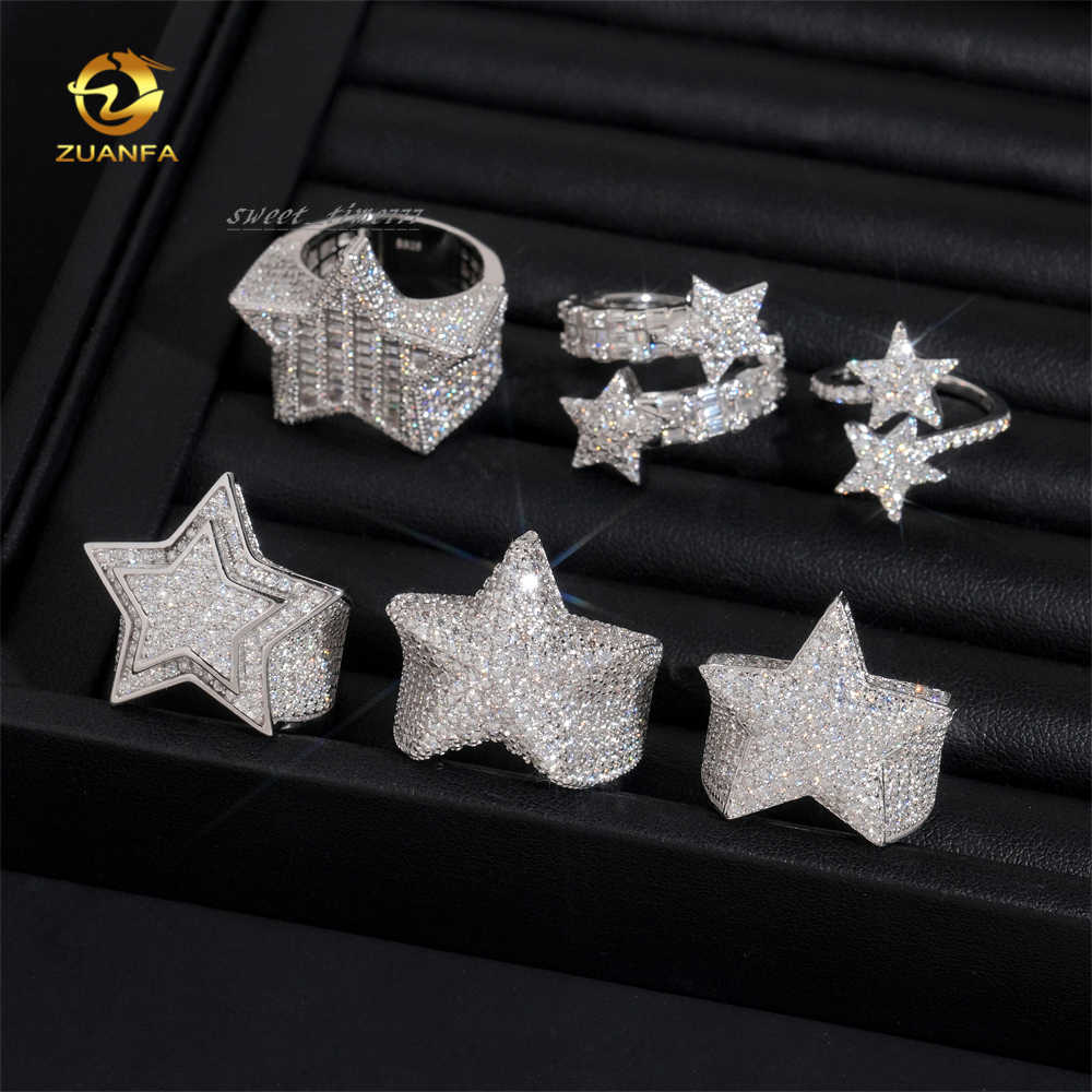 Hot Sale Instock Iced out Star Moissanite men Diamond rings 925 silver Hip hop Ring Pass diamond tester Fashion men cuban ring