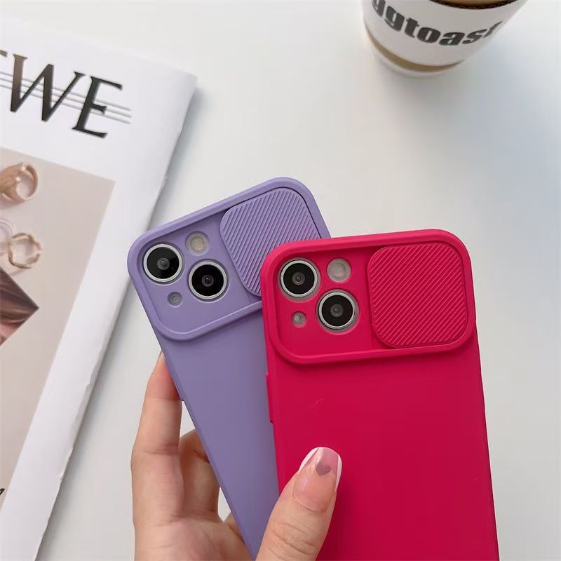 Sliding camera lens protection phone case for iPhone 11 12 13 14 15 Pro Max 14Plus, soft liquid silicone shock resistant protective cover
